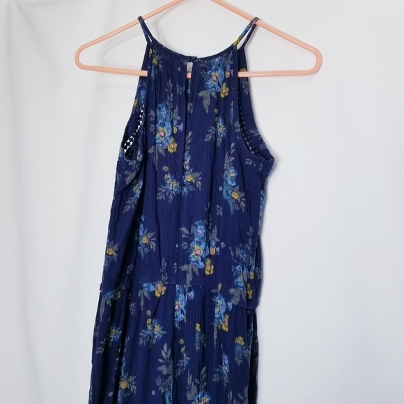 Mudd Jumpsuit size S Romper One‎ piece keyhole back button closure blue floral S - Picture 16 of 16
